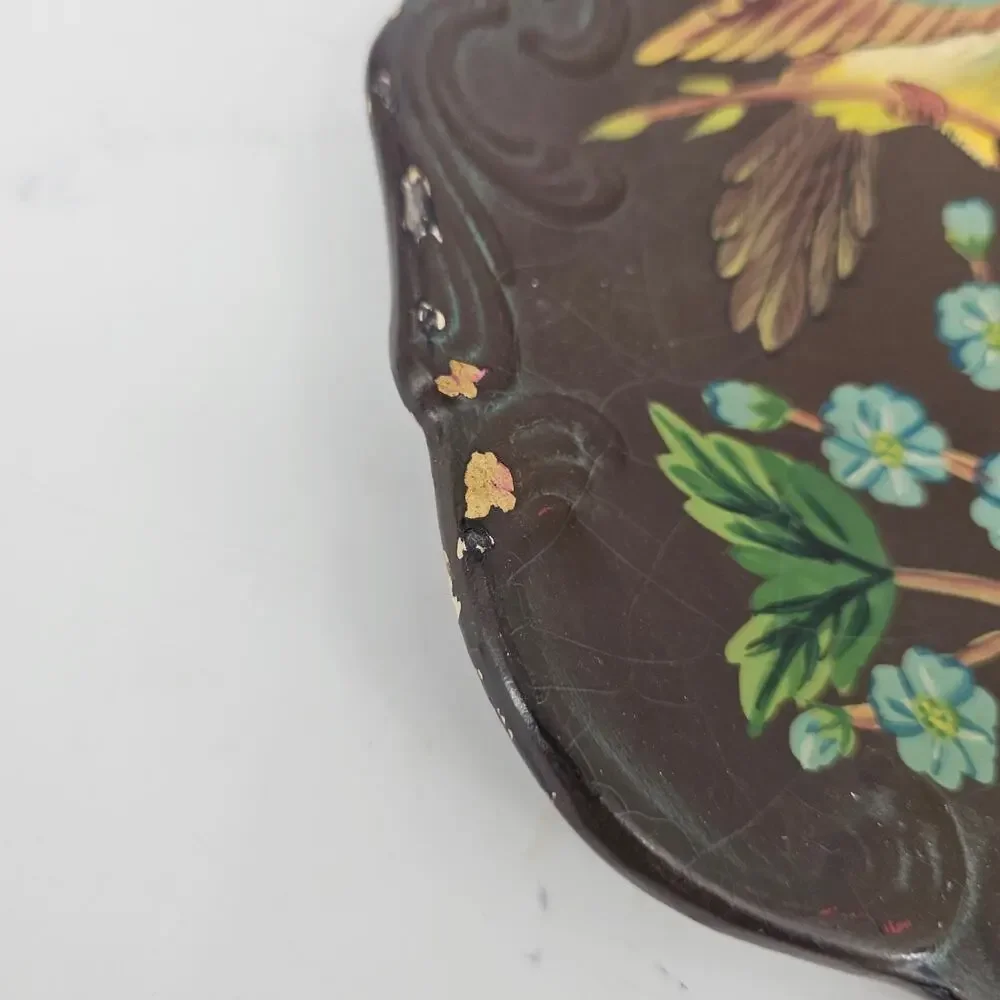 Vintage Handpainted Floral & Fauna Bird Tray Plate Ceramic Moody Cottagecore - Picture 6 of 9